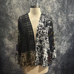 Anthropologie Floreat Burnout Velvet Sheer Lace Geometric Pattern Kimono Jacket